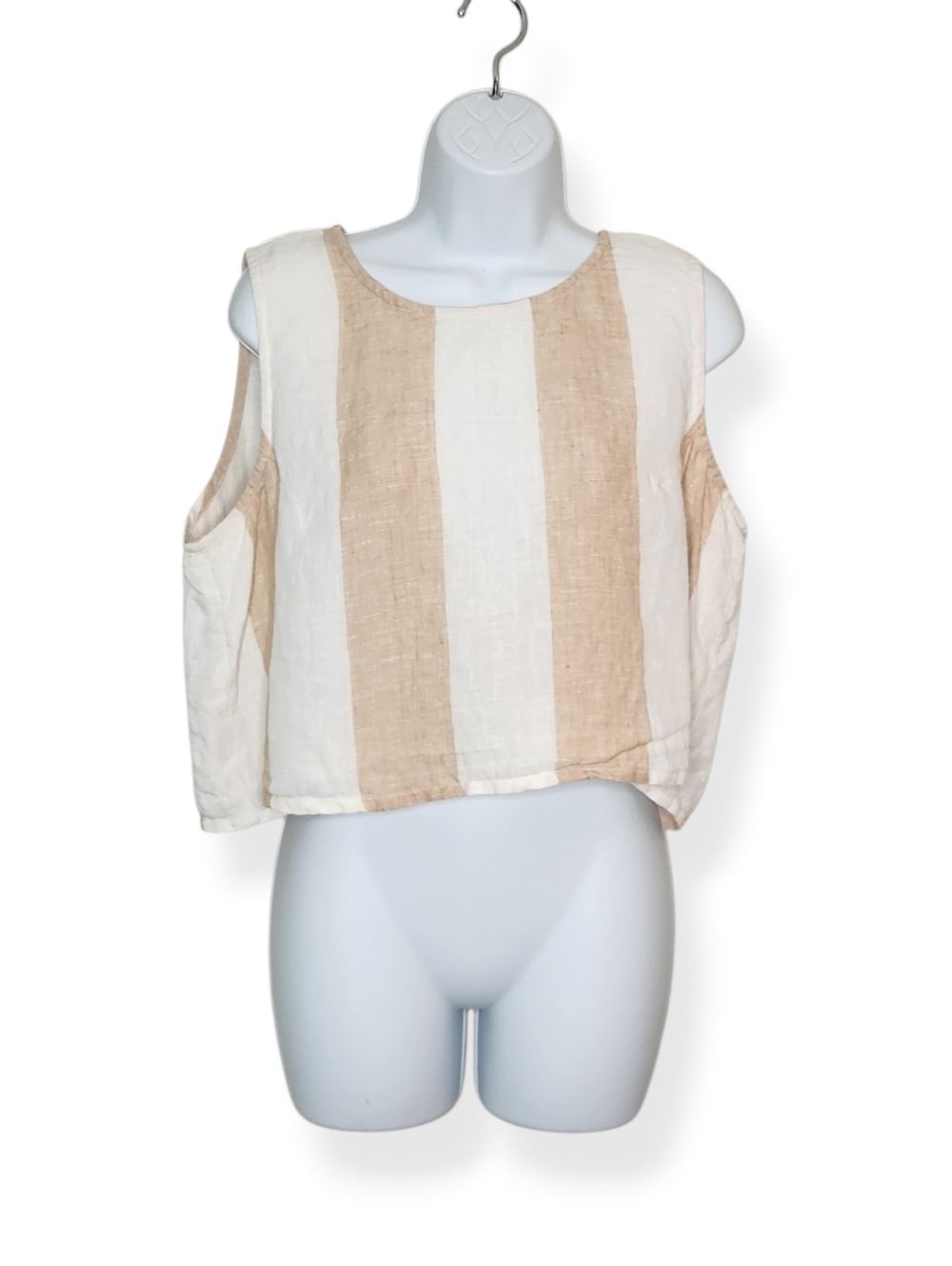 Laude the Label 100% Linen Striped Cropped Open Back Sleeveles Tank Top Size XXL